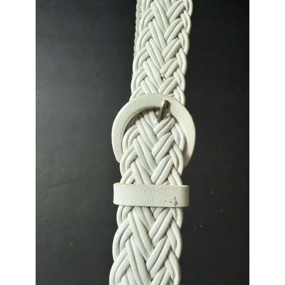 Talbots Womens White Woven Braided Leather Belt Covered Buckle Career Size 3X